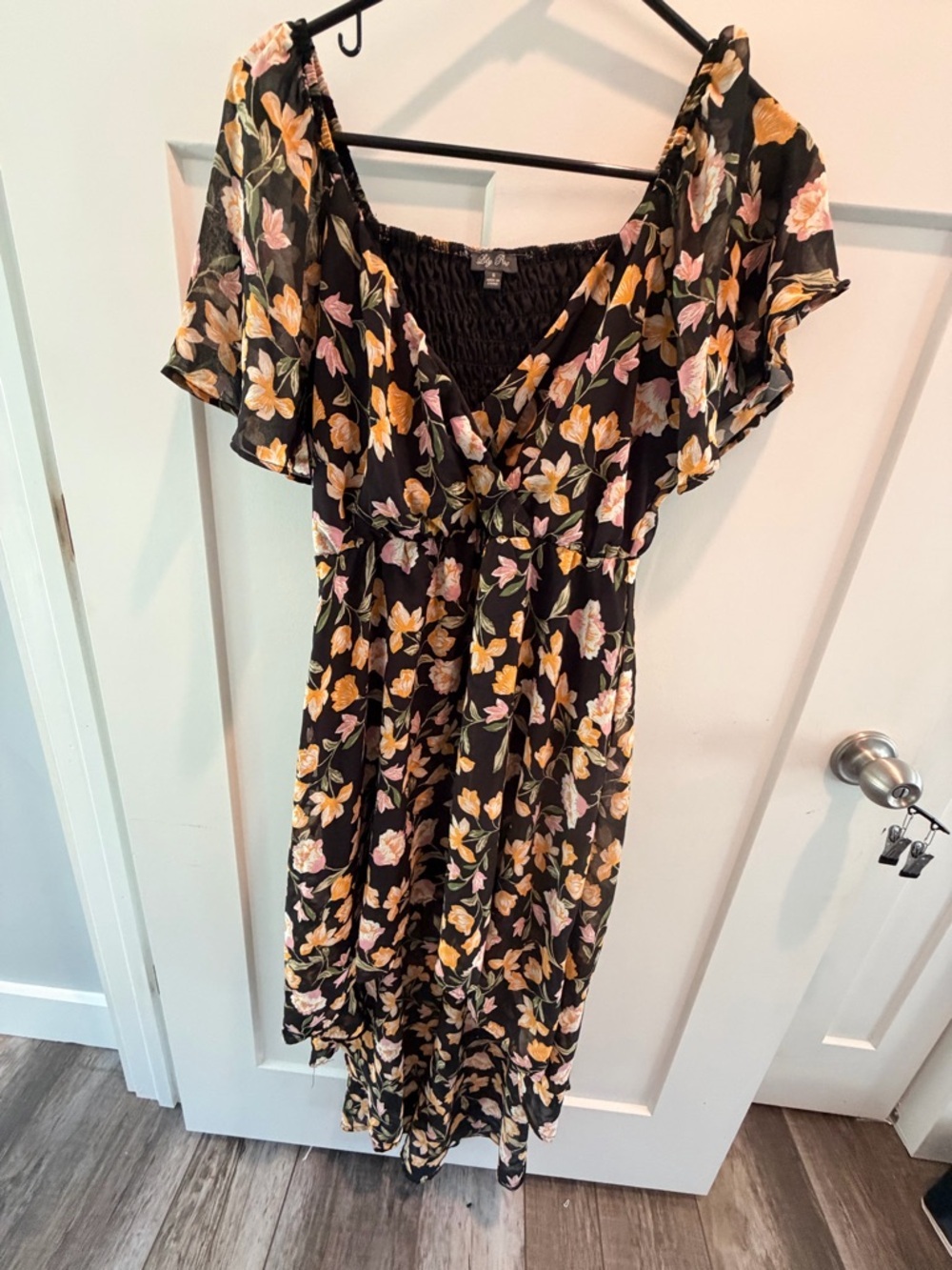 Lily Rose Off Shoulder Floral Dress Small Boho Smocked Flowy Midi